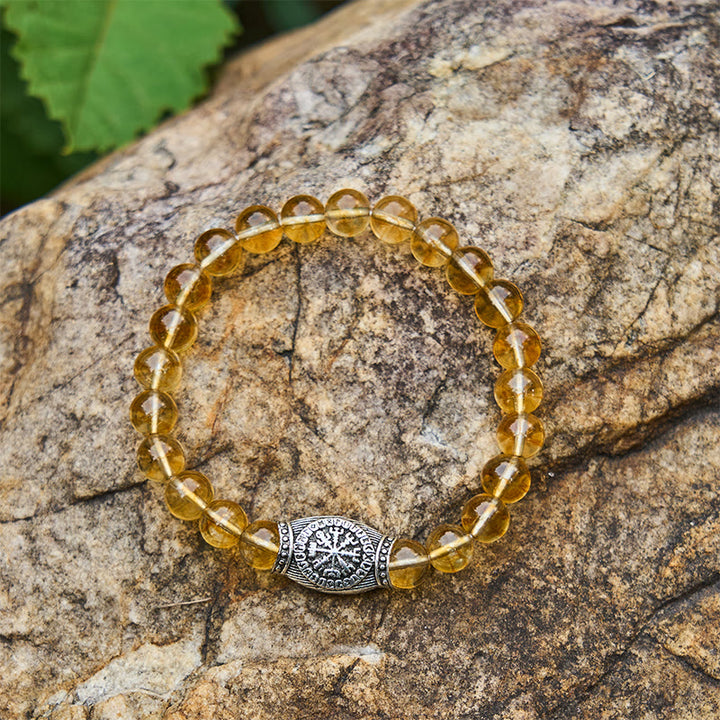 WorldNorse Viking Runes Vegvisir Crystal Beaded Bracelet - Citrine - image 0