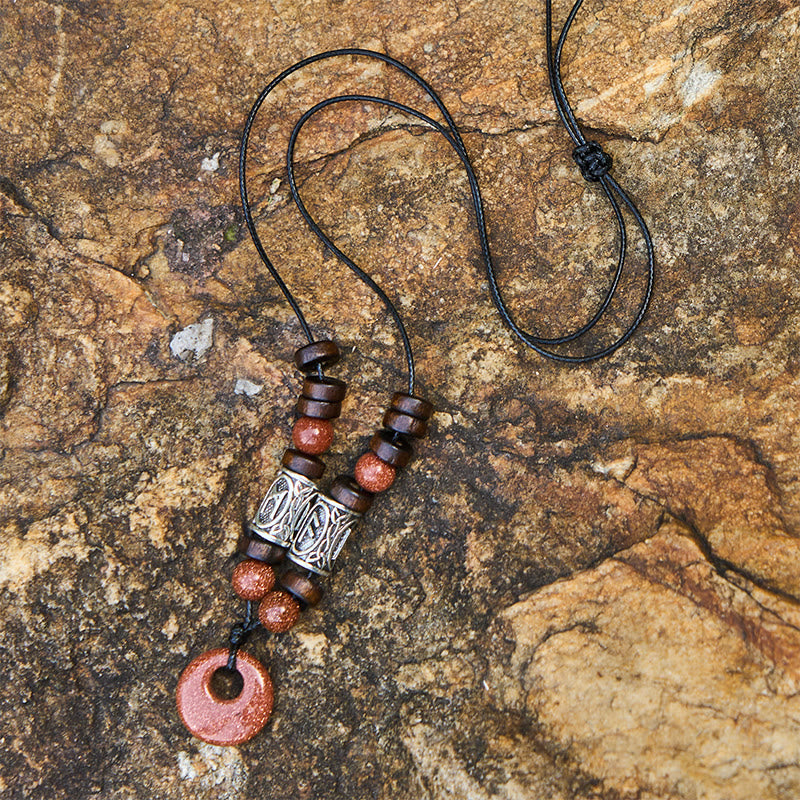 WorldNorse Viking Iridescent Talisman Beaded Necklace - Goldstone - image 5