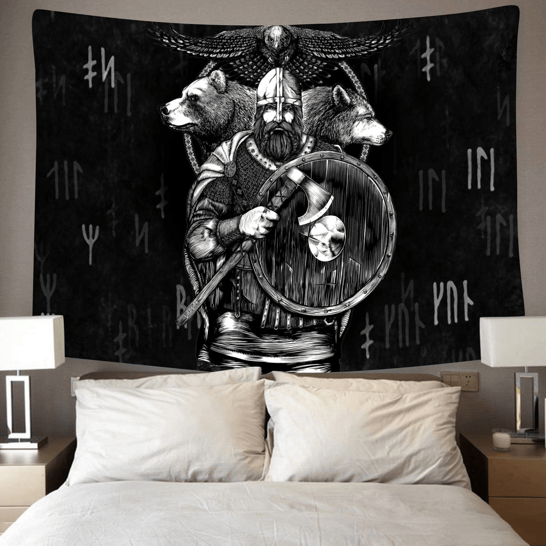 WorldNorse Viking Warden Bear Wolf Raven Rune Tapestry - image 2