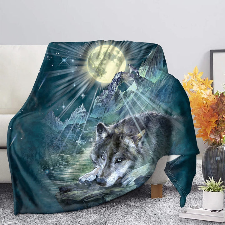 WorldNorse Pack Wolf Moonlit Thicket Blanket - Lunar Wolf - 264x228cm - image 5