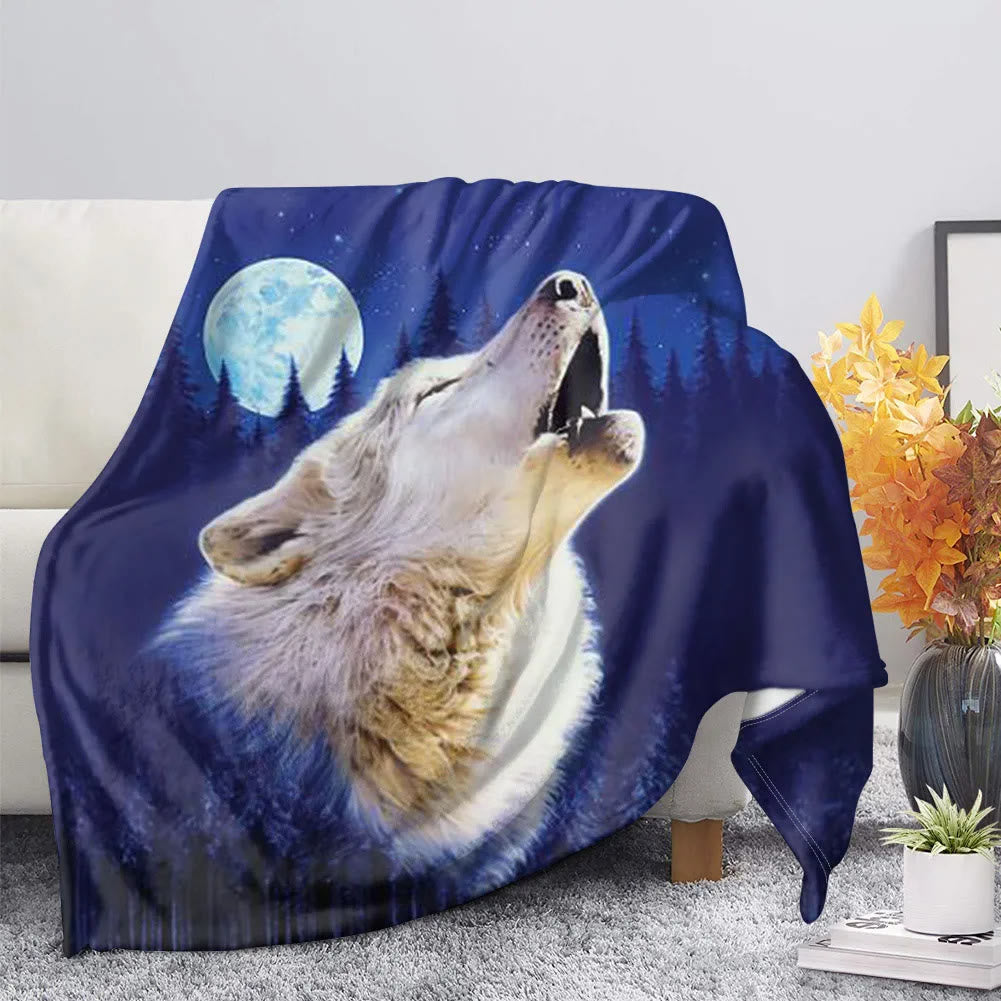 WorldNorse Pale Wolf Woodland Moon Howl Blanket - Pale Wolf - 264x228cm - image 0