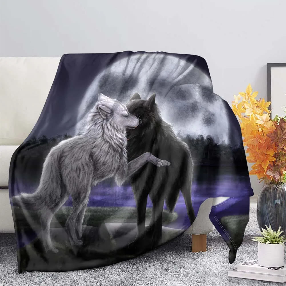 WorldNorse Pale Wolf Woodland Moon Howl Blanket - Dual Wolf - 264x228cm - image 3