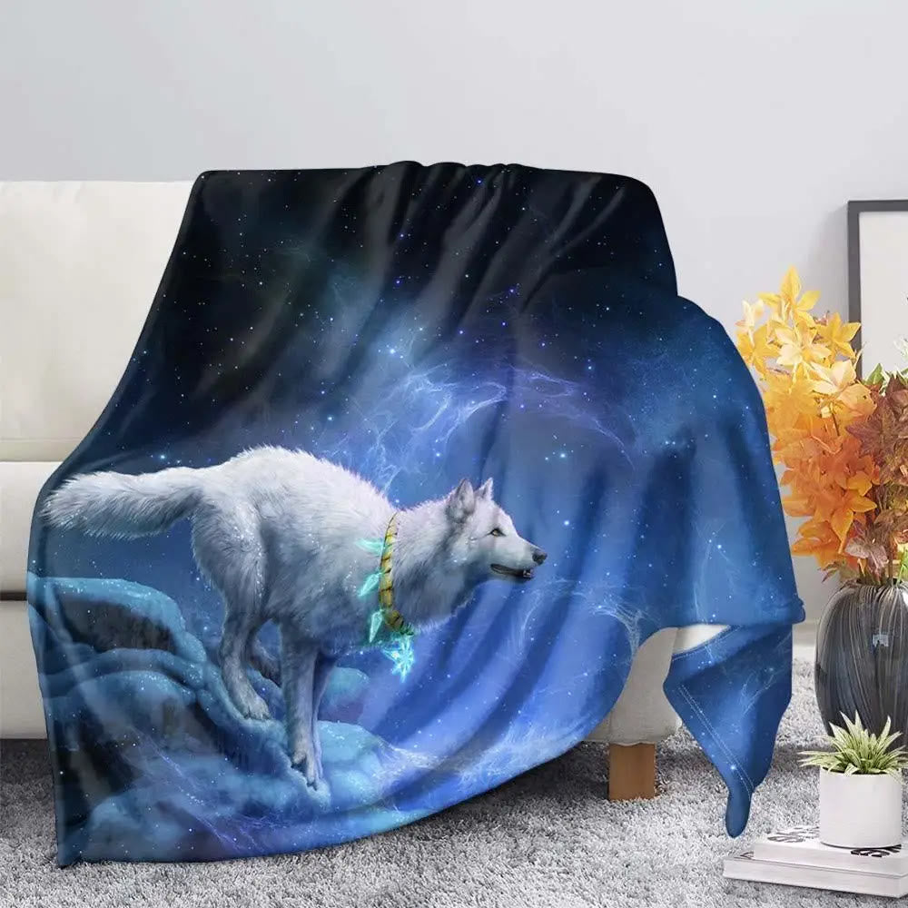 WorldNorse Wolf Pack Raven Dreamcatcher Celestial Blanket - White Wolf - 264x228cm - image 1