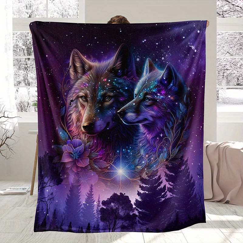 WorldNorse Binary Wolf Nebula Violet Grove Blanket - Wolves - 150x200cm - image 0