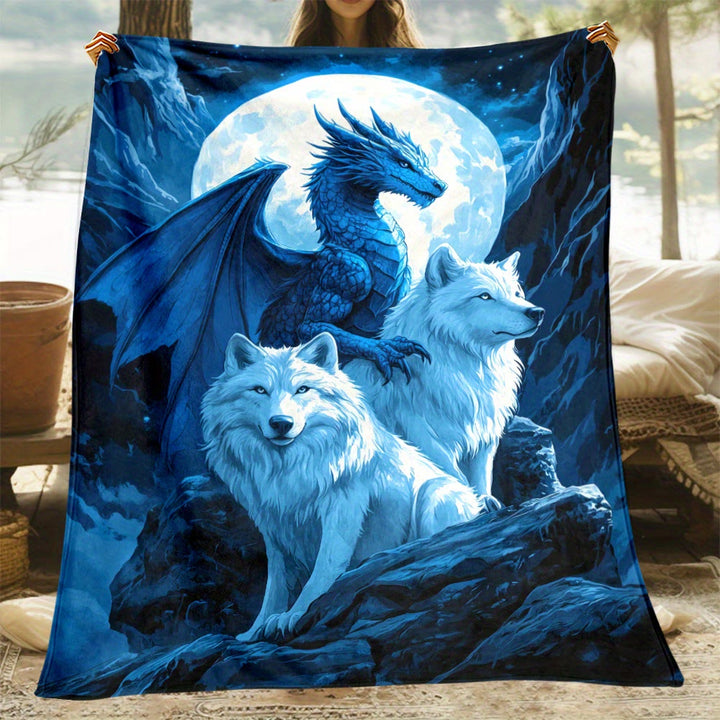 WorldNorse Frost Wyrm Twin Wolf Moon Crag Blanket - image 3