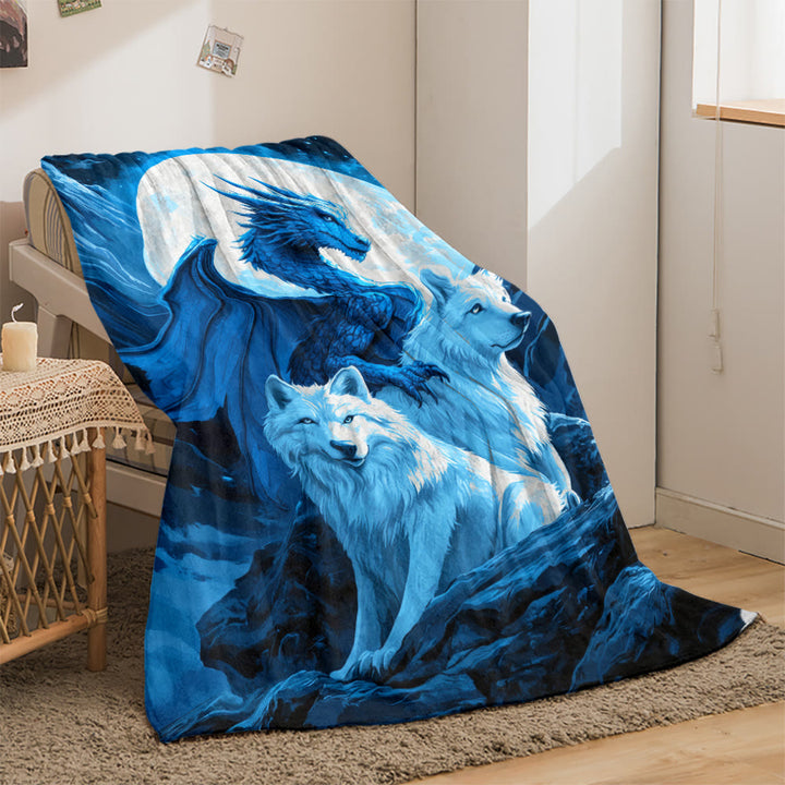 WorldNorse Frost Wyrm Twin Wolf Moon Crag Blanket - Wolves - 150x200cm - image 0