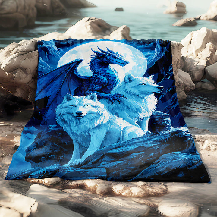 WorldNorse Frost Wyrm Twin Wolf Moon Crag Blanket - image 5