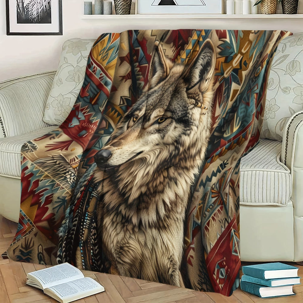 WorldNorse Wolf Spirit Tribal Weave Blanket - image 1
