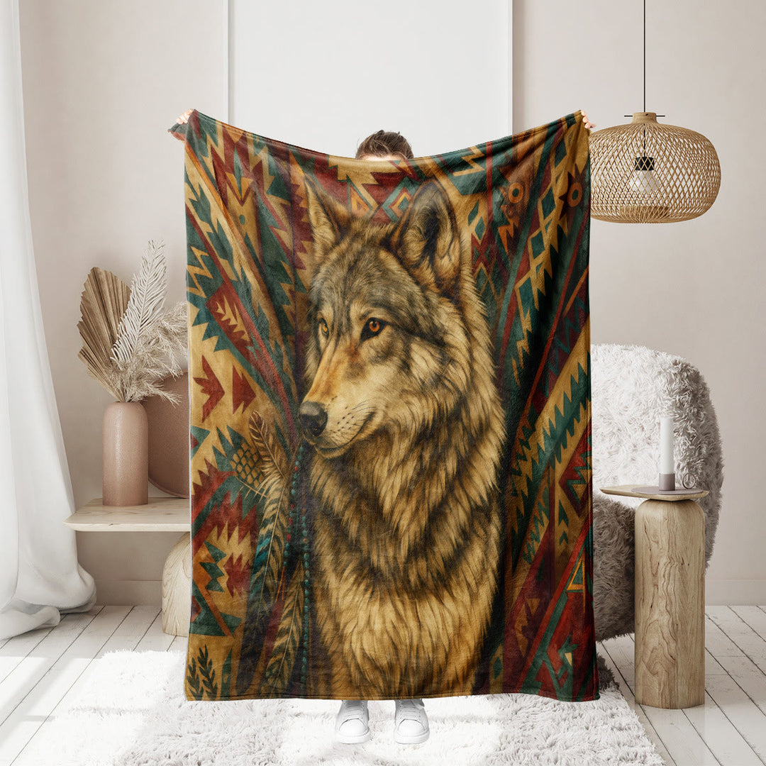 WorldNorse Wolf Spirit Tribal Weave Blanket - Wolves - 150x200cm - image 0
