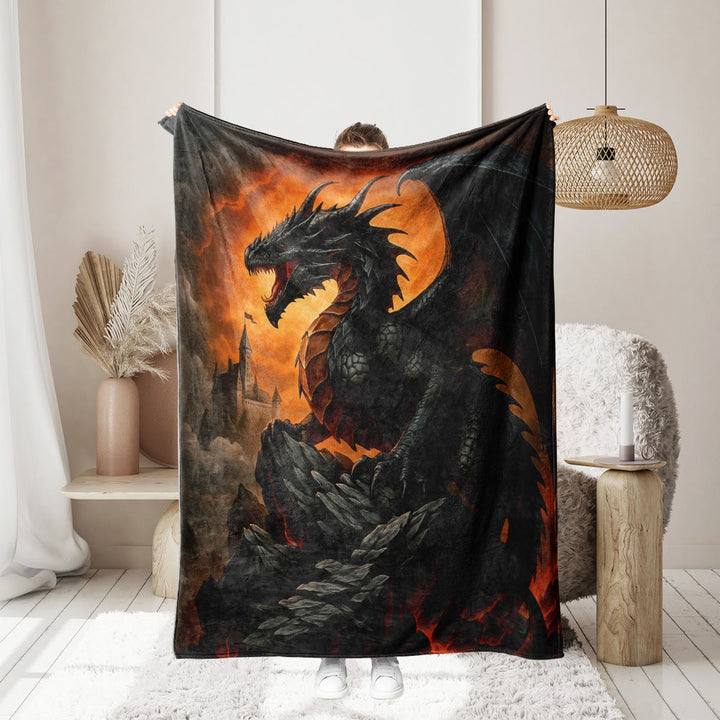 WorldNorse Ember Wyrm Fortress Crag Blanket - Norse Dragon - 150x200cm - image 0