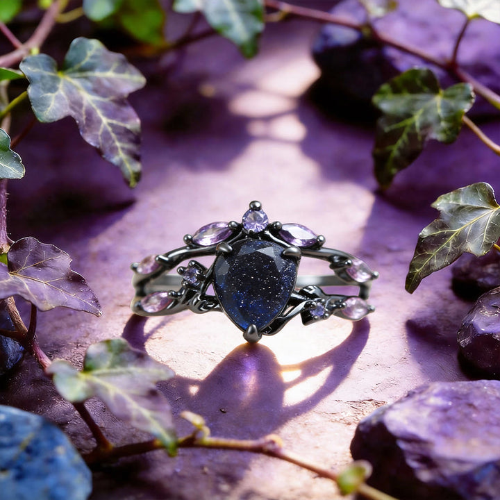 WorldNorse Starry Night Dream Blue Sandstone Amethyst 2-Piece Ring Set - UK Size T1/2 (US 10) - image 0