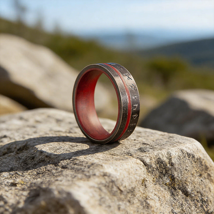 WorldNorse Forged Rune Inlay Crimson Ring - Retro Black - UK Size Z（US 13） - image 2