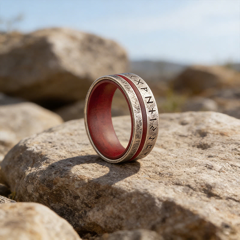 WorldNorse Forged Rune Inlay Crimson Ring - Retro Silver - UK Size Z（US 13） - image 3