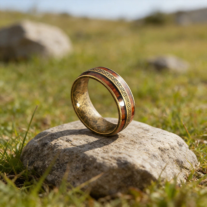 WorldNorse Weathered Celtic Knot Inlay Ring - Retro Gold - UK Size Z（US 13） - image 2
