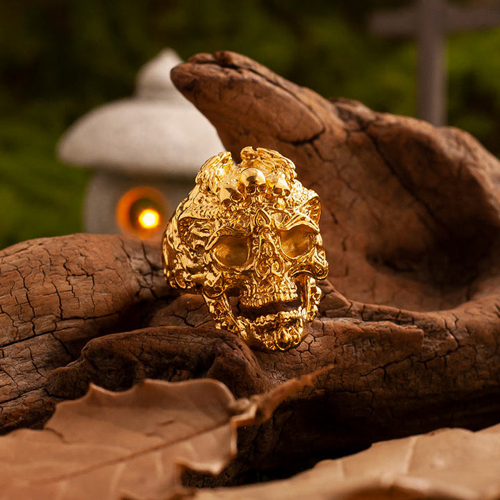 WorldNorse Forged Golden Crag Skull Ring - Skull - UK Size Z（US 13） - image 0