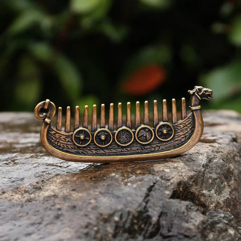 WorldNorse Viking Dragon Prow Rune Comb - Retro Bronze - image 1