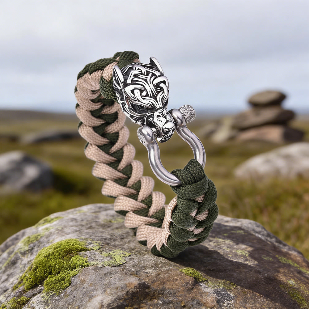 WorldNorse Intertwined Totem Wolf Braided Bracelet - Army Green & Khaki - 23cm - image 9