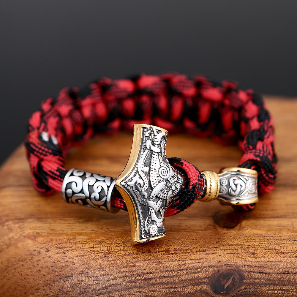 WorldNorse Woven Thor's Hammer Braided Bracelet - Silver & Gold - 23cm - image 0