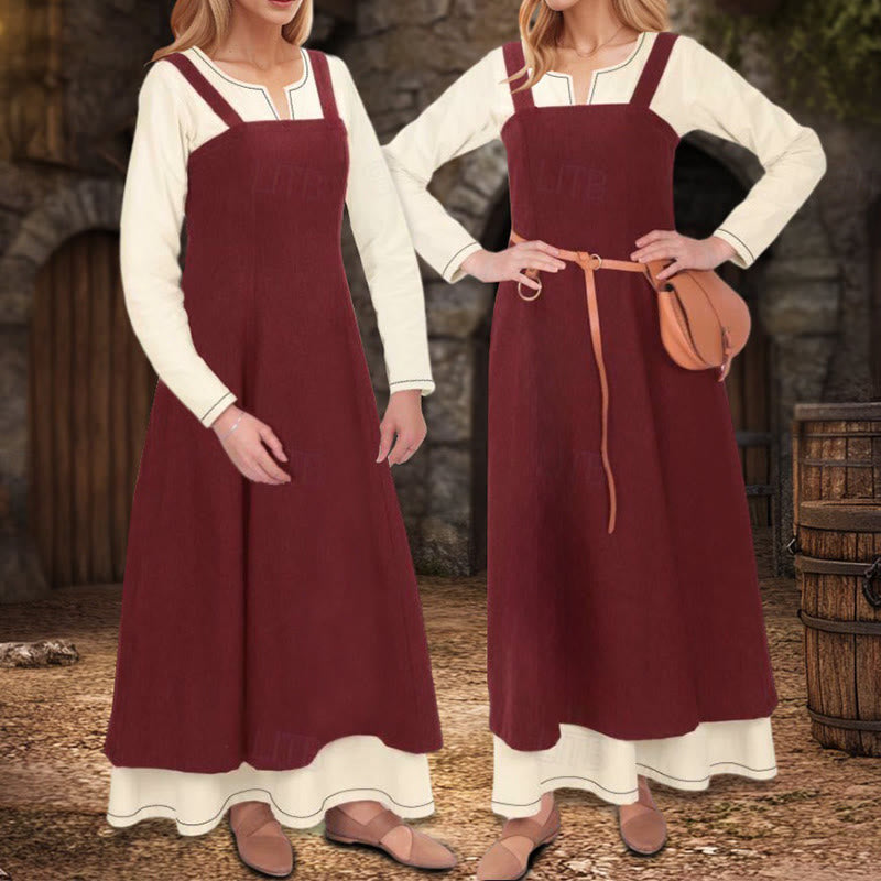 WorldNorse Burgundy Overdress Layered Apron Dress - Red - US34，UK/AU38，EU64 (5XL) - image 0