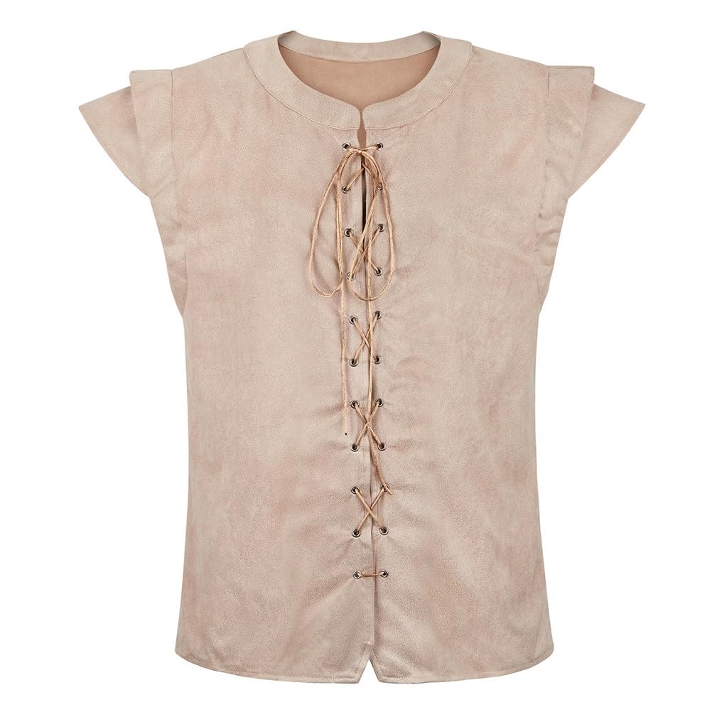 WorldNorse Viking Sueded Lace Up Tunic Costume Waistcoat - Off-white - US/UK/AU46，EU56 (3XL) - image 12