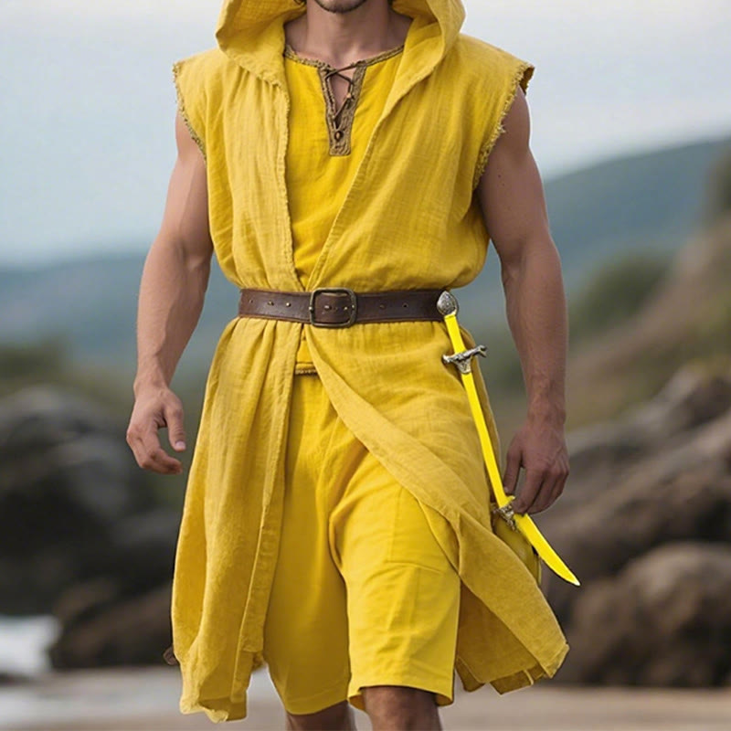 WorldNorse Norse Ranger Hooded Split Tunic Costume Robe - Yellow - US/UK/AU46，EU56 (3XL) - image 15