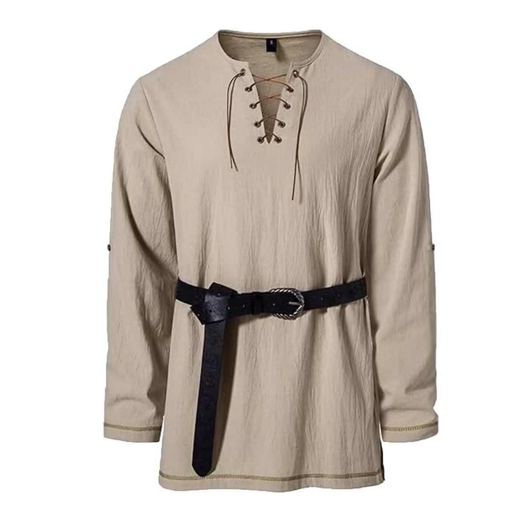WorldNorse Stitched Hem Girdled Tunic Costume Shirt - Beige - US/UK/AU44，EU54 (2XL) - image 0