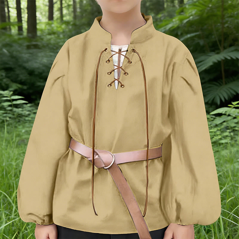 WorldNorse Puffed Sleeve Belted Tunic Costume Shirt - Khaki - 3XL - image 10