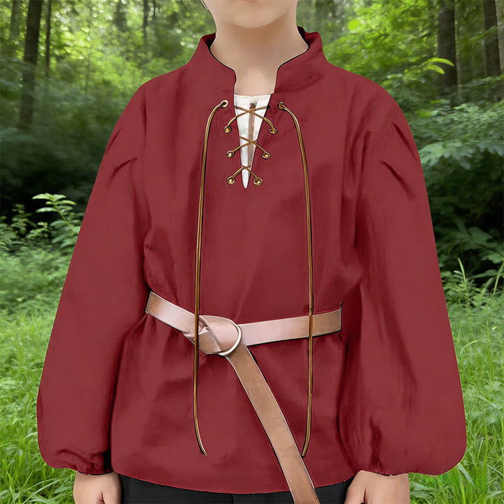 WorldNorse Puffed Sleeve Belted Tunic Costume Shirt - Red - 3XL - image 0
