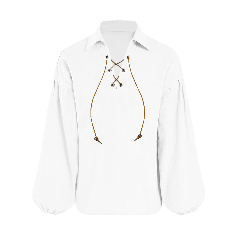 WorldNorse Medieval Lace Up Poet Costume Shirt - White - 3XL - image 10