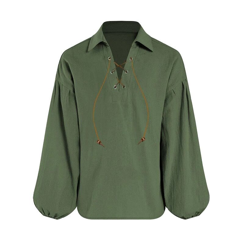 WorldNorse Medieval Lace Up Poet Costume Shirt - Green - 3XL - image 4