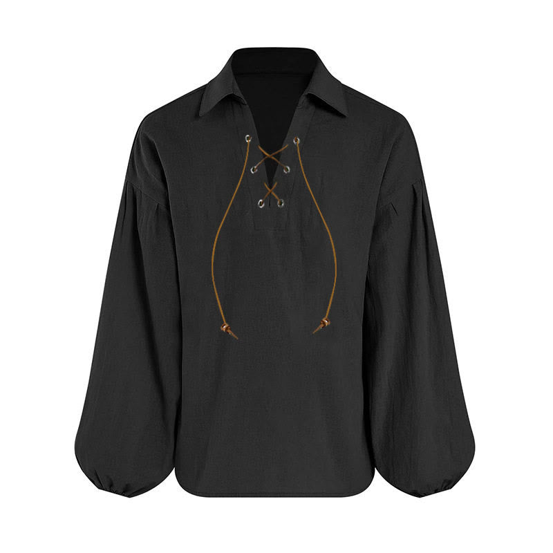 WorldNorse Medieval Lace Up Poet Costume Shirt - Black - 3XL - image 8