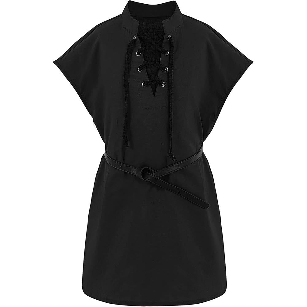 WorldNorse Caped Sleeve Belted Tunic Costume Shirt - Black - 2XL - image 7