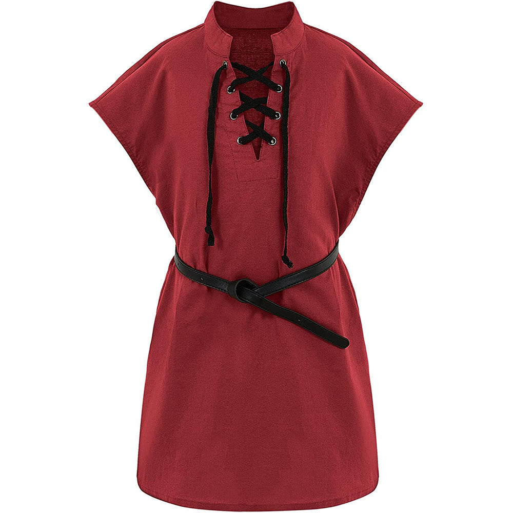 WorldNorse Caped Sleeve Belted Tunic Costume Shirt - Red - 2XL - image 1