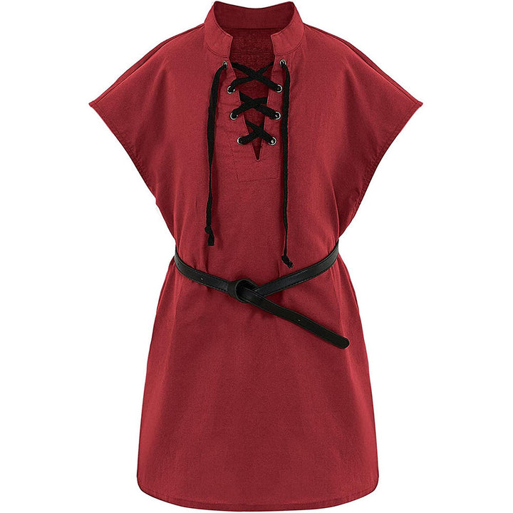 WorldNorse Caped Sleeve Belted Tunic Costume Shirt - Red - 2XL - image 1