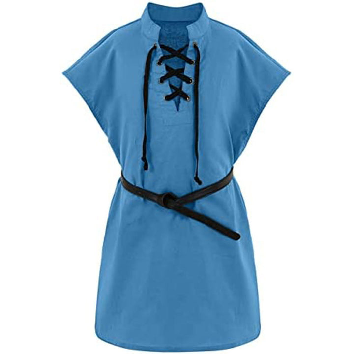 WorldNorse Caped Sleeve Belted Tunic Costume Shirt - Blue - 2XL - image 5
