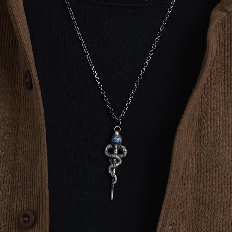 WorldNorse Handcrafted 999 Silver Serpent Staff Blue Gem Necklace - image 1