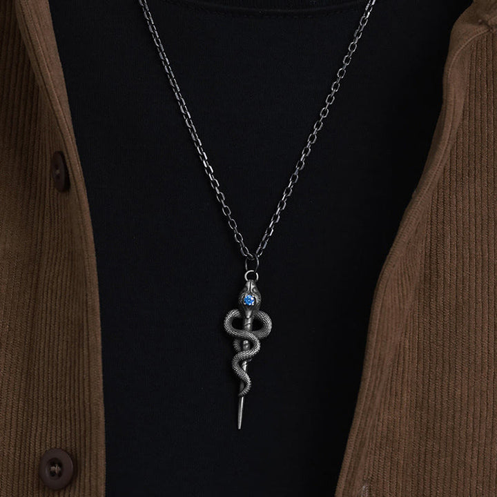 WorldNorse Handcrafted 999 Silver Serpent Staff Blue Gem Necklace - image 1