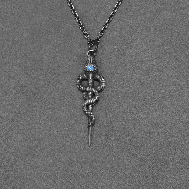 WorldNorse Handcrafted 999 Silver Serpent Staff Blue Gem Necklace - image 4