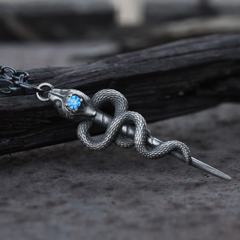 WorldNorse Handcrafted 999 Silver Serpent Staff Blue Gem Necklace - image 3