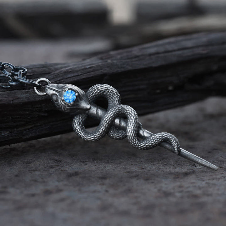 WorldNorse Handcrafted 999 Silver Serpent Staff Blue Gem Necklace - image 3