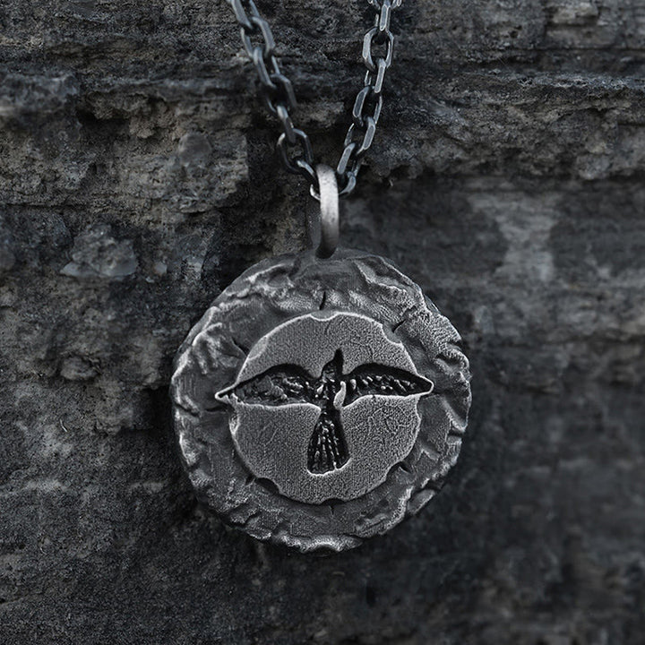 WorldNorse Handcrafted 999 Silver Raven Medallion Antiqued Necklace - With 55cm Silver Diamond Chain - image 0