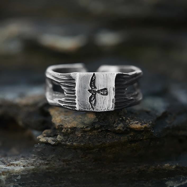 WorldNorse Handcrafted 999 Silver Raven Silhouette Antiqued Ring - Large - image 0