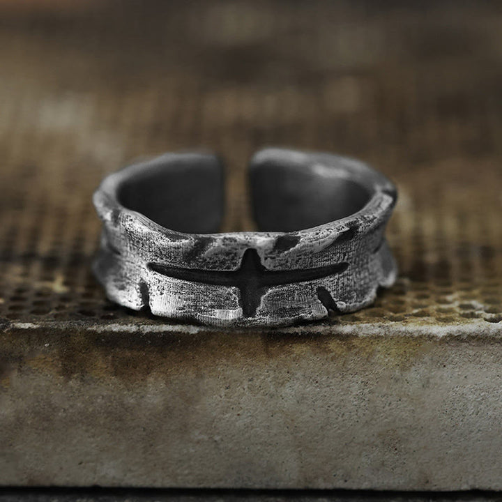 WorldNorse Handcrafted 999 Silver Textured Cross Slit Ring - image 2