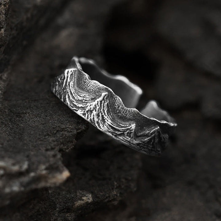 WorldNorse Handcrafted 999 Silver Mountain Wave Textured Ring - Retro Black - image 2