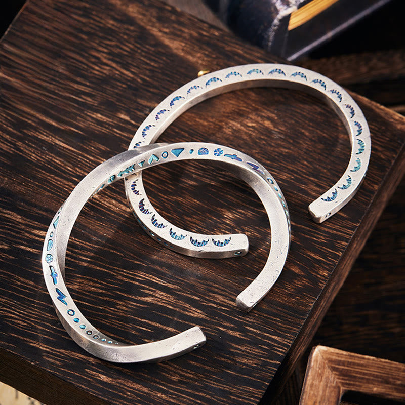 WorldNorse Handcrafted 999 Silver Enamel Rune Cuff Bracelet - image 4