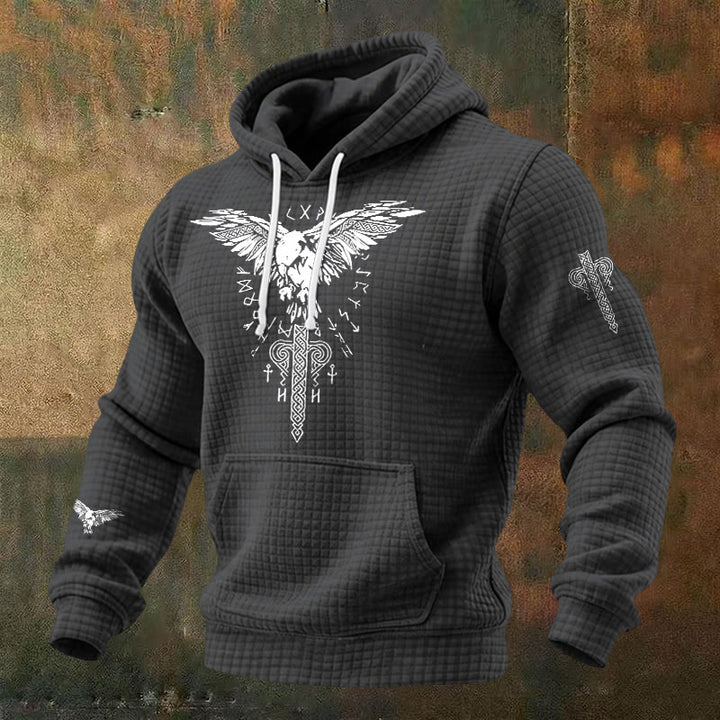 WorldNorse Norse Raven Totem Rune Waffle Hoodie - Grey - US/UK/AU48，EU58 (4XL) - image 3
