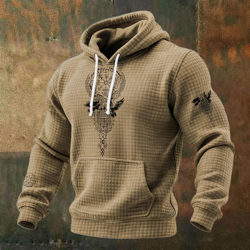 WorldNorse Norse Twin Ravens Compass Waffle Hoodie - Brown - US/UK/AU48，EU58 (4XL) - image 5
