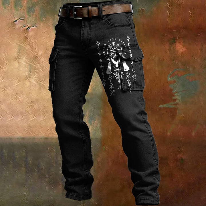 Pant Runes WorldNorse Norse Raven Rune Cargo Pants - 100% Cotton Black Men's Cargo ...