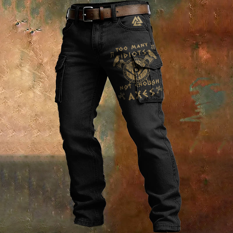 WorldNorse Viking Valknut Axe Rune Cargo Pants - Black - US/UK/AU50，EU60 (5XL) - image 0