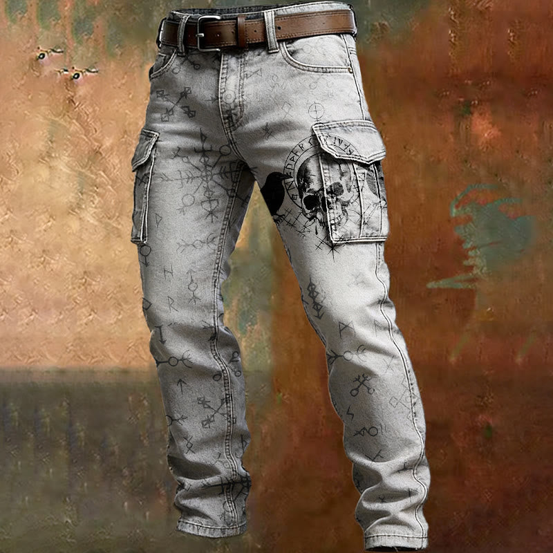 WorldNorse Viking Raven Skull Cargo Pants - White - US/UK/AU50，EU60 (5XL) - image 0